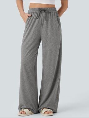 Halara Womens Wide Leg Pants Grey PS Casual Pockets Baggy Stretch Pull-On NWT